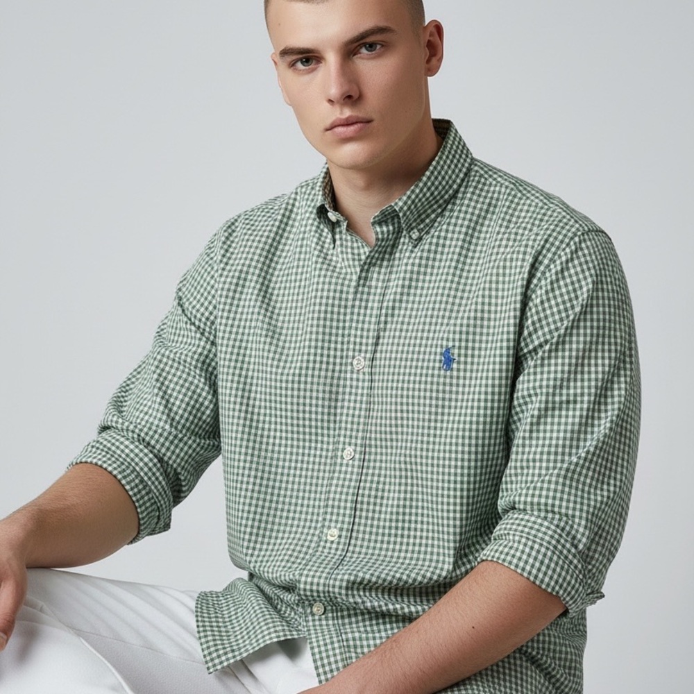 Ralph Lauren 100% cotton Green Gingham Button-Down Shirt men’s XXL